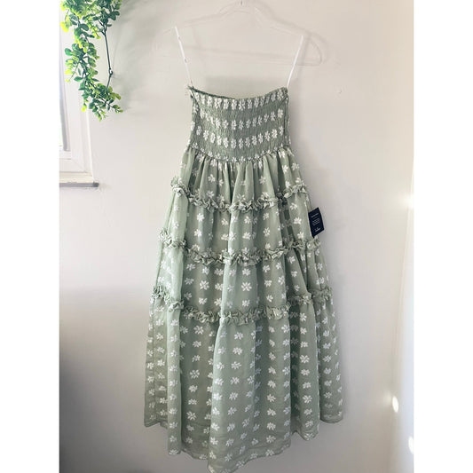 Lulu's Beautiful Sentiments Sage Floral Strapless Tiered Midi Dress