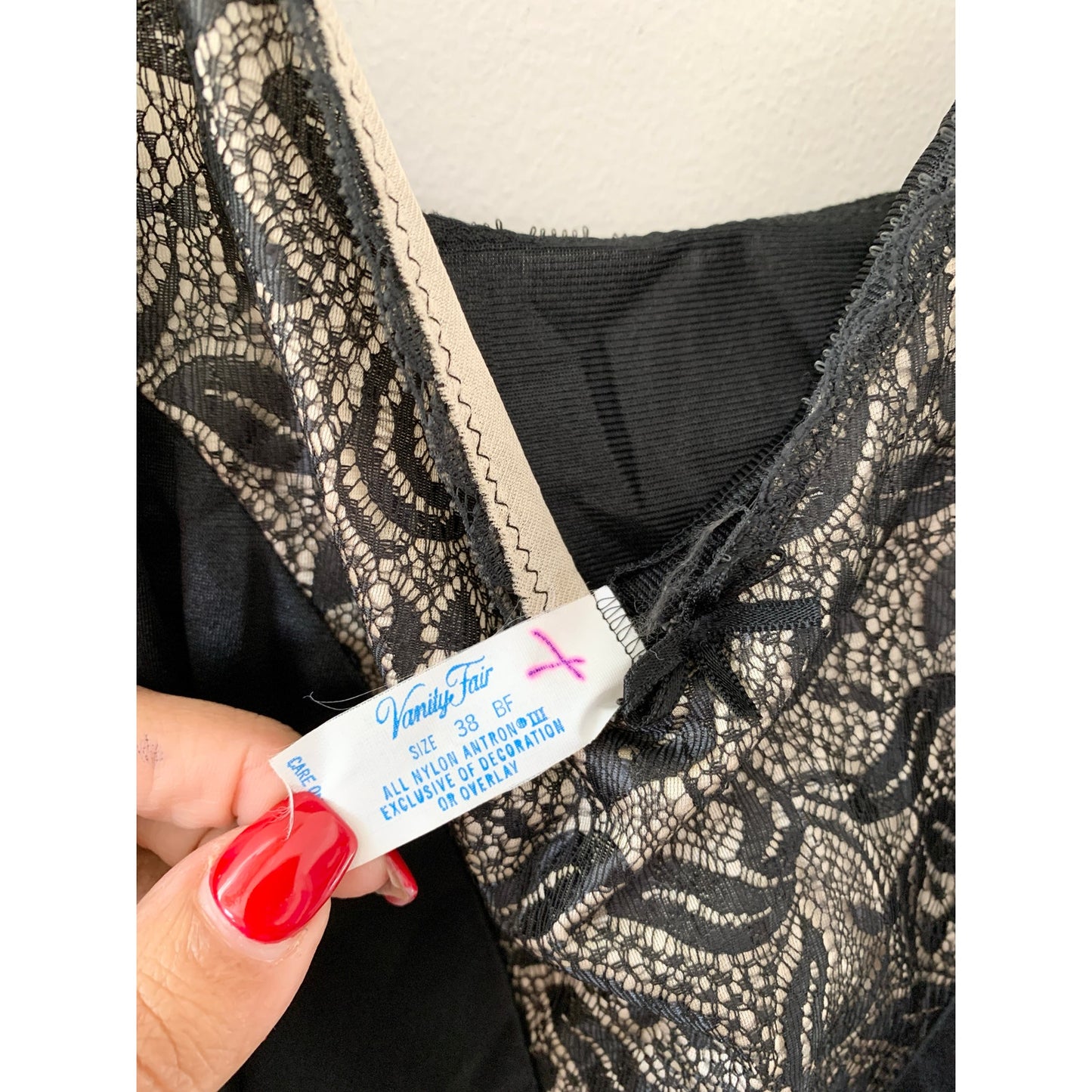 Vintage Vanity Fair Slip Dress Nightgown Black Tan Trim 38