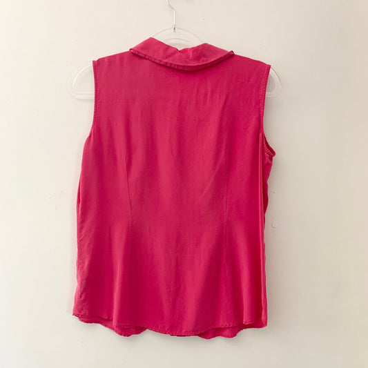 Jaclyn Smith Classic Hot Pink Sleeveless Collared Blouse Silk Medium