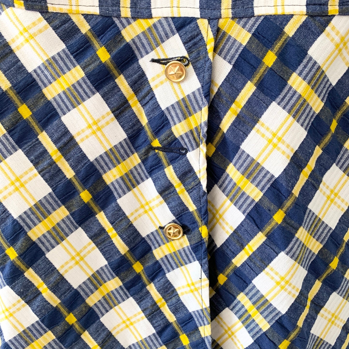 Vintage Jill Jr Union Made 1970s Trench Coat Yellow Blue Woven Union USA made