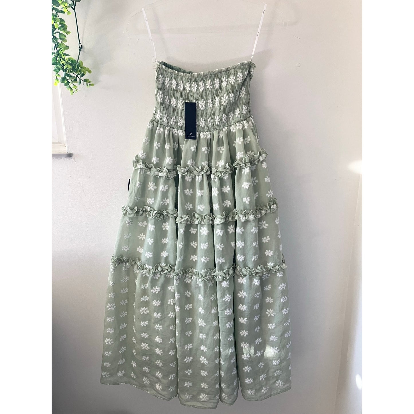 Lulu's Beautiful Sentiments Sage Floral Strapless Tiered Midi Dress