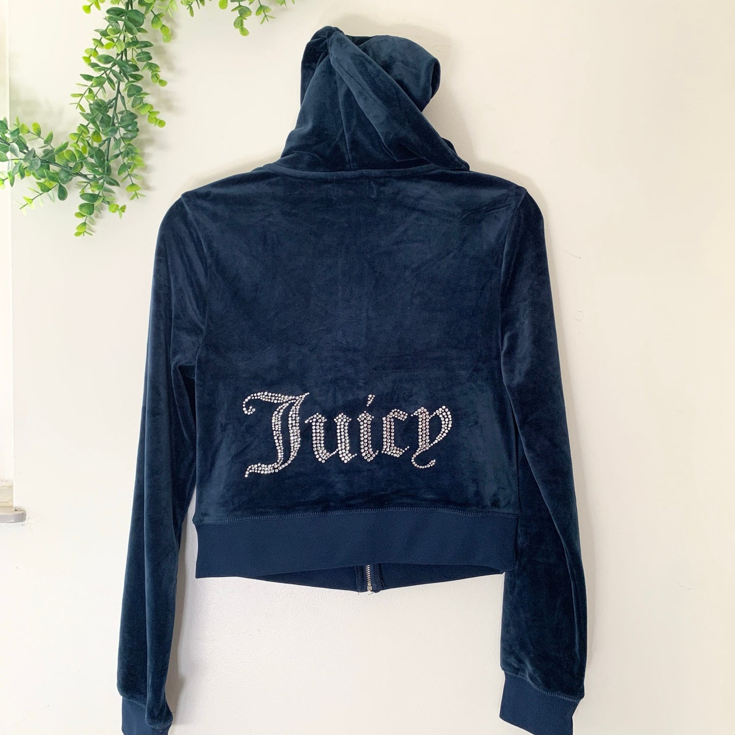 Juicy Couture OG Big Bling Velour Hoodie Regal Navy Blue Y2K