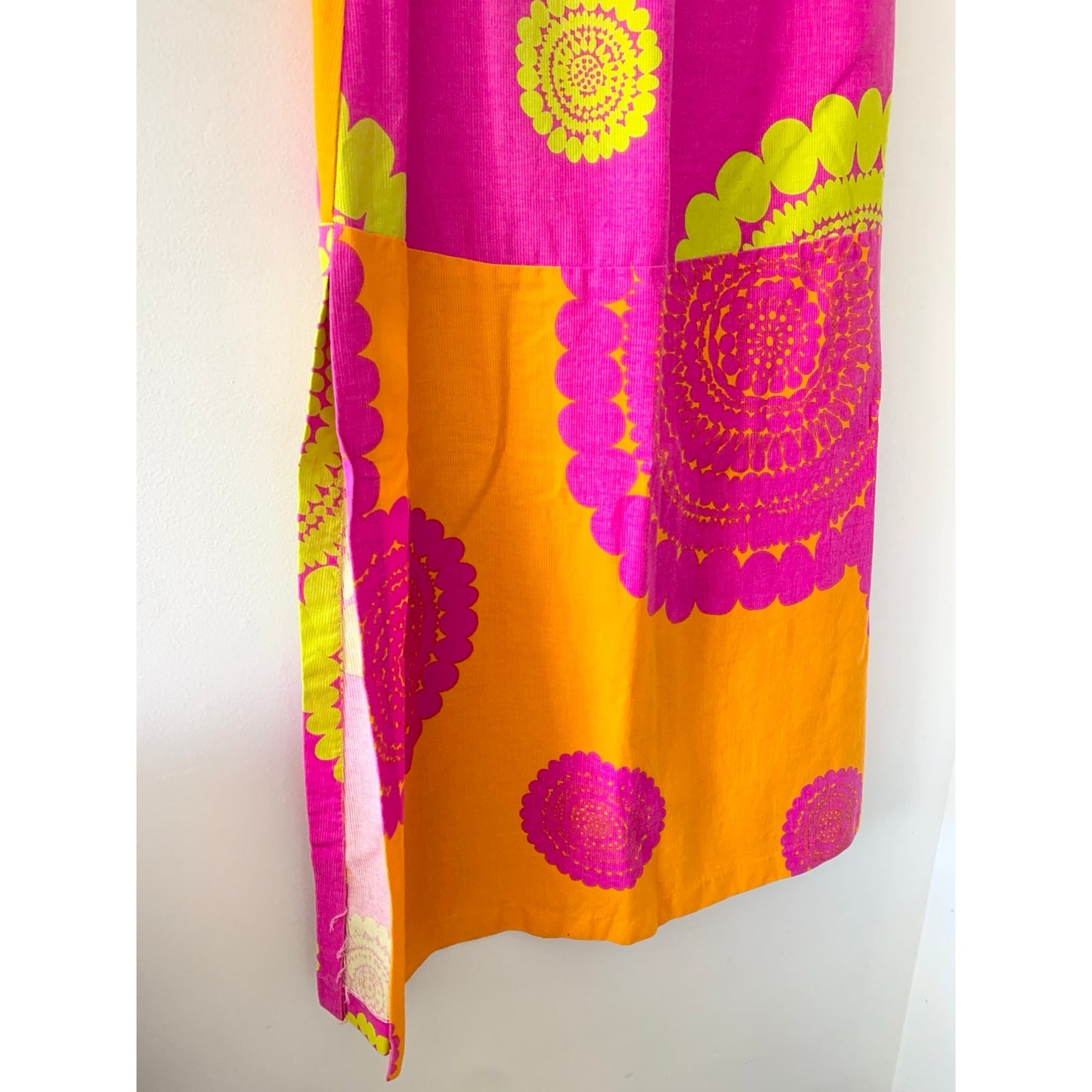Vintage 1970s Fuchsia Orange A-Line Hawaiian Maxi Skirt
