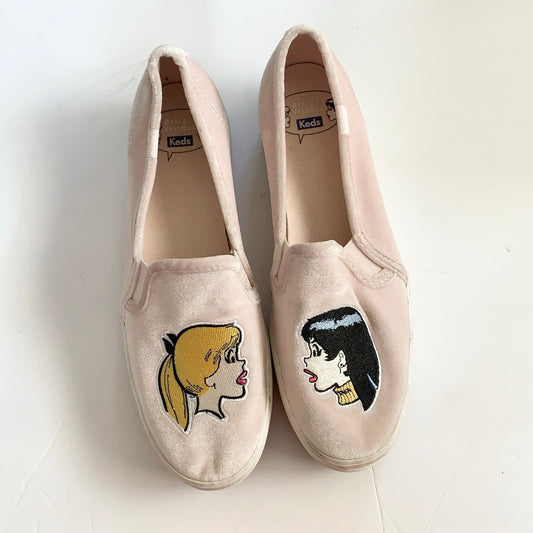Keds x Betty & Veronica Archie Embroidered Slip On Sneakers Pink Velvet 7.5