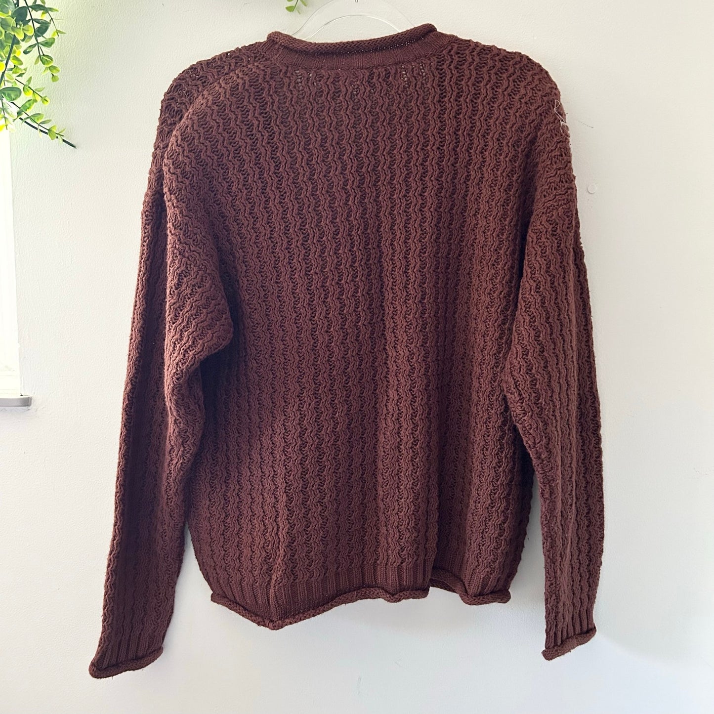 Vintage Yarn Works Cable Knit Grandpa Cardigan Sweater Brown New