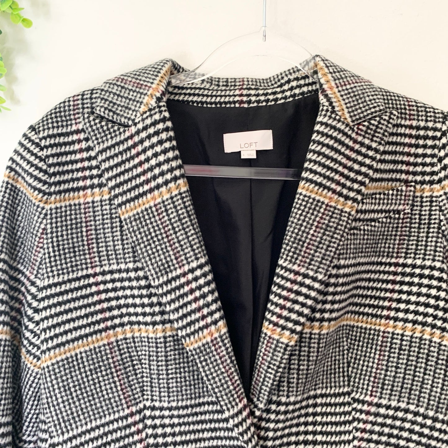 Ann Taylor Loft Relaxed Houndstooth Plaid Blazer Gray Tan