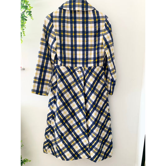 Vintage Jill Jr Union Made 1970s Trench Coat Yellow Blue Woven Union USA made