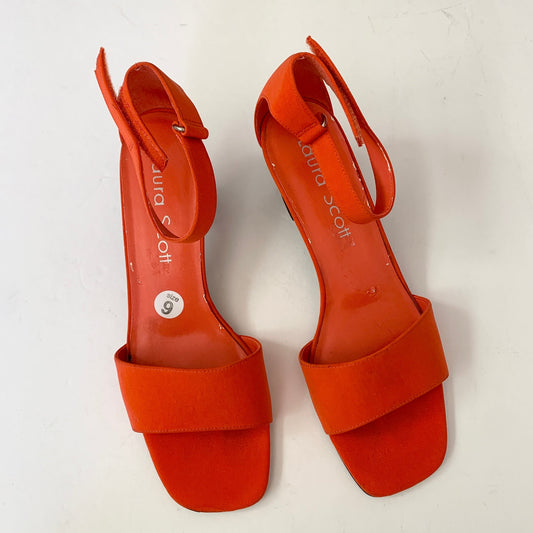 Laura Scott Vintage Orange Low Kitten Spool  Heel Strap Sandals Size 9