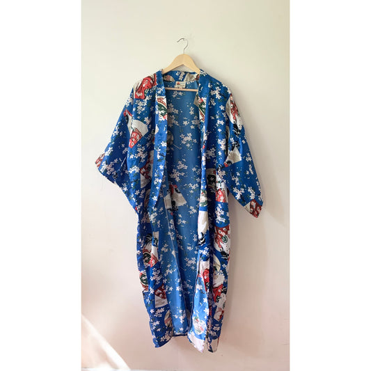 LOTUS Brand Vintage Kimono Japanese Blue Robe Small No Belt