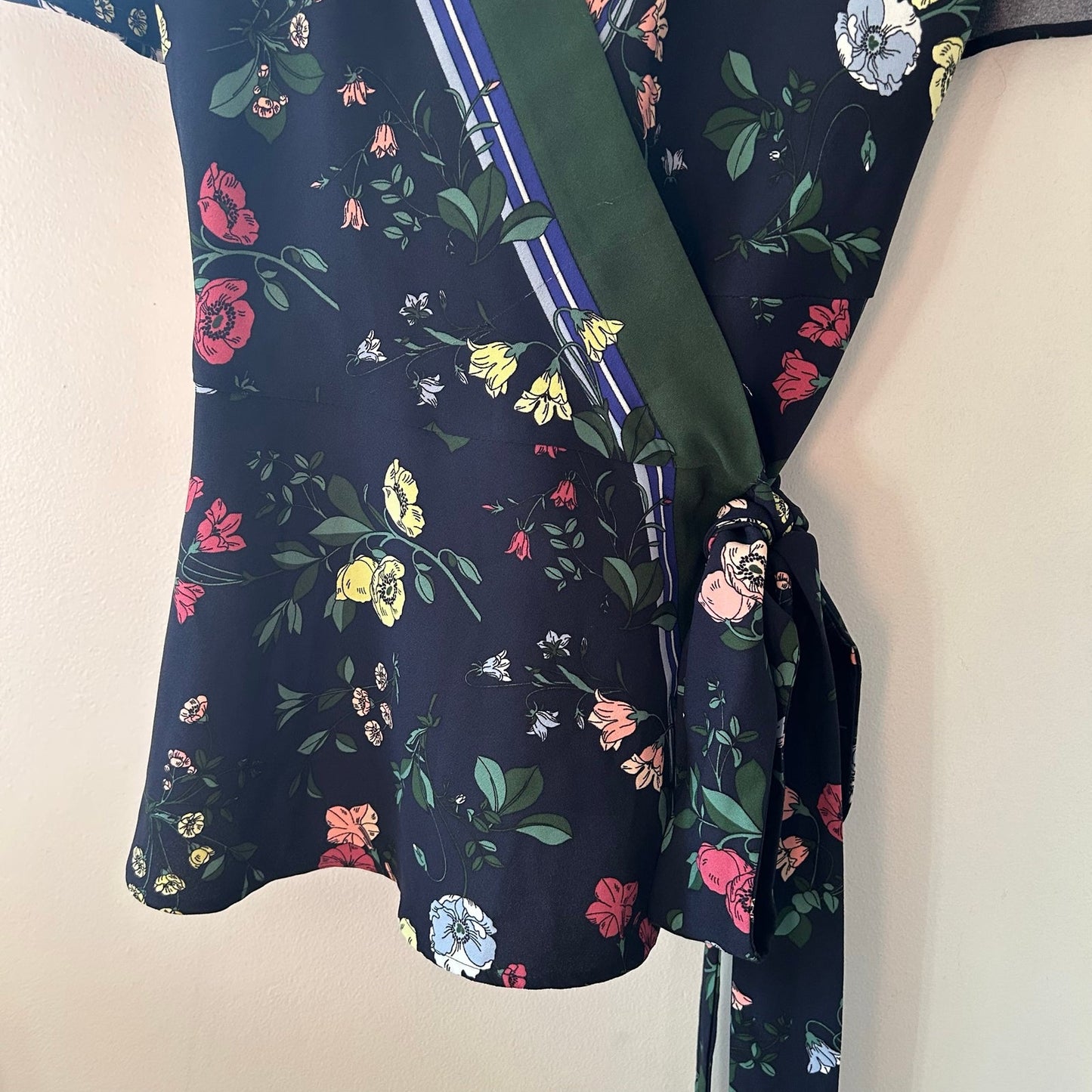 Ann Taylor Floral Flutter Sleeve Kimono Wrap Top Dark navy Floral Print Shirt