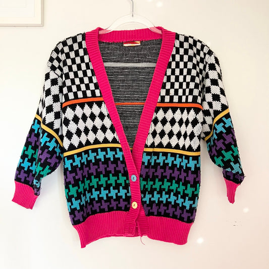Vintage 1980s 1990s Kids LA Express Multicolor Knit Cardigan Sweater