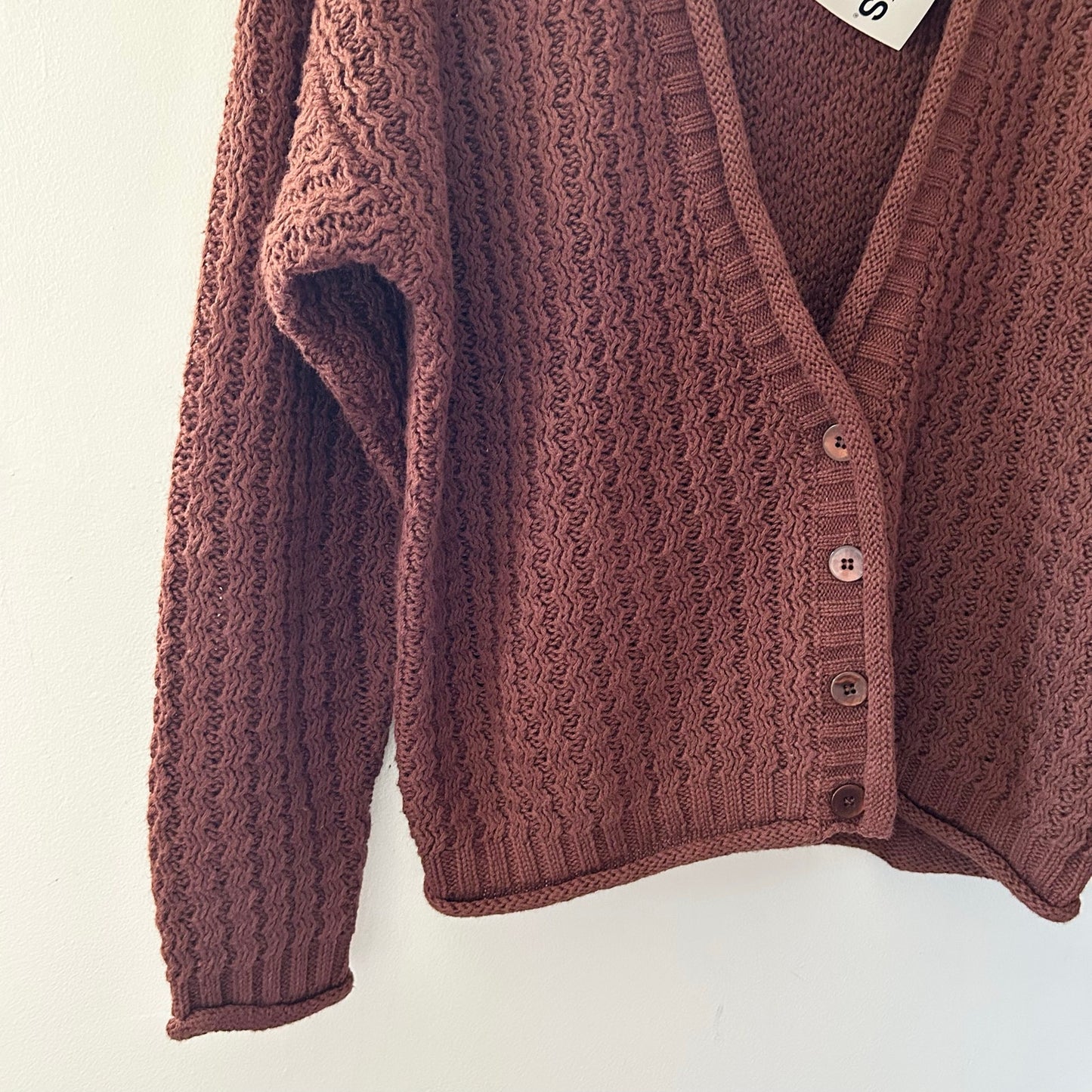 Vintage Yarn Works Cable Knit Grandpa Cardigan Sweater Brown New