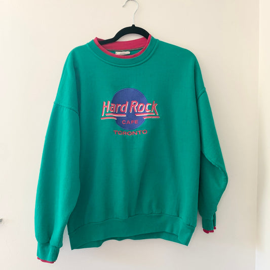 Vintage Hard Rock Cafe Toronto Crewneck Green Pink Sweatshirt