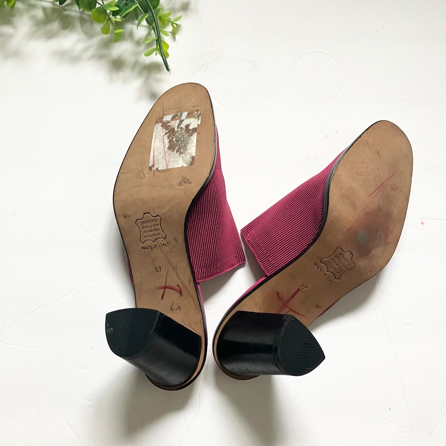 Phillipe Model Vintage Pink Ribbed Knit Mule Chunky Heel Leather Sole