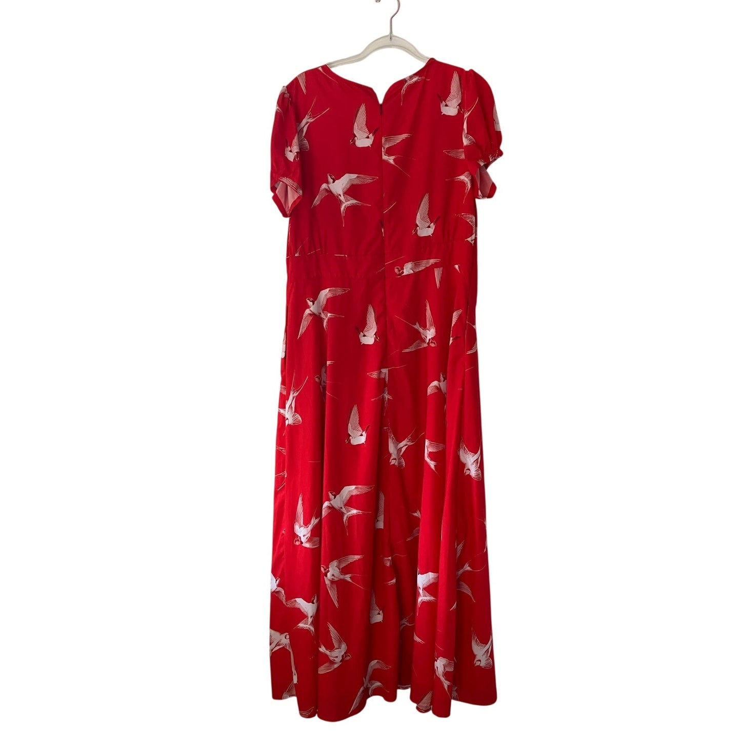 eShakti Whimsical Bird Print Red Maxi Dress 1X