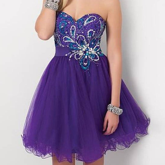 Let's Fashion Purple Mini Strapless Embellished Tutu Prom Homecoming Purple Dress