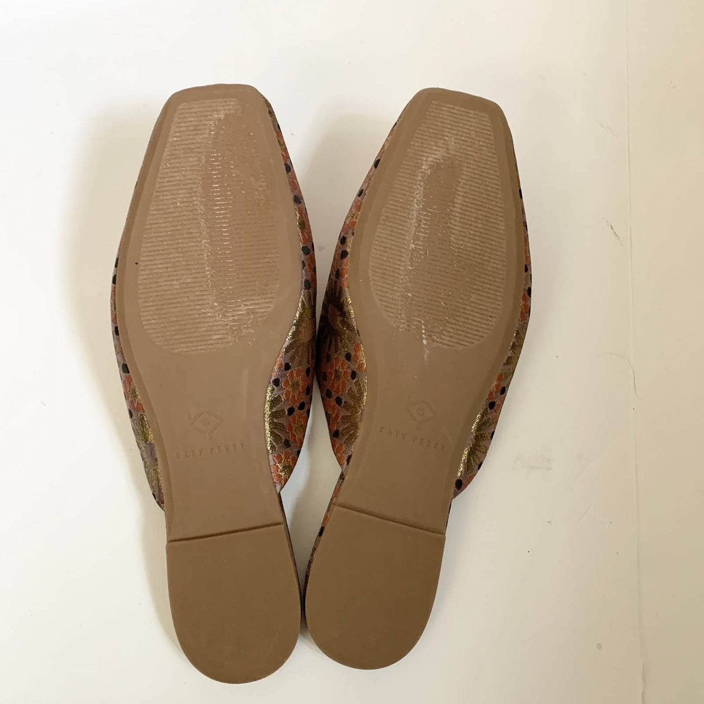 Katy Perry Evie Brocade Flower Print Slip On Gold Square Toe Mule 9
