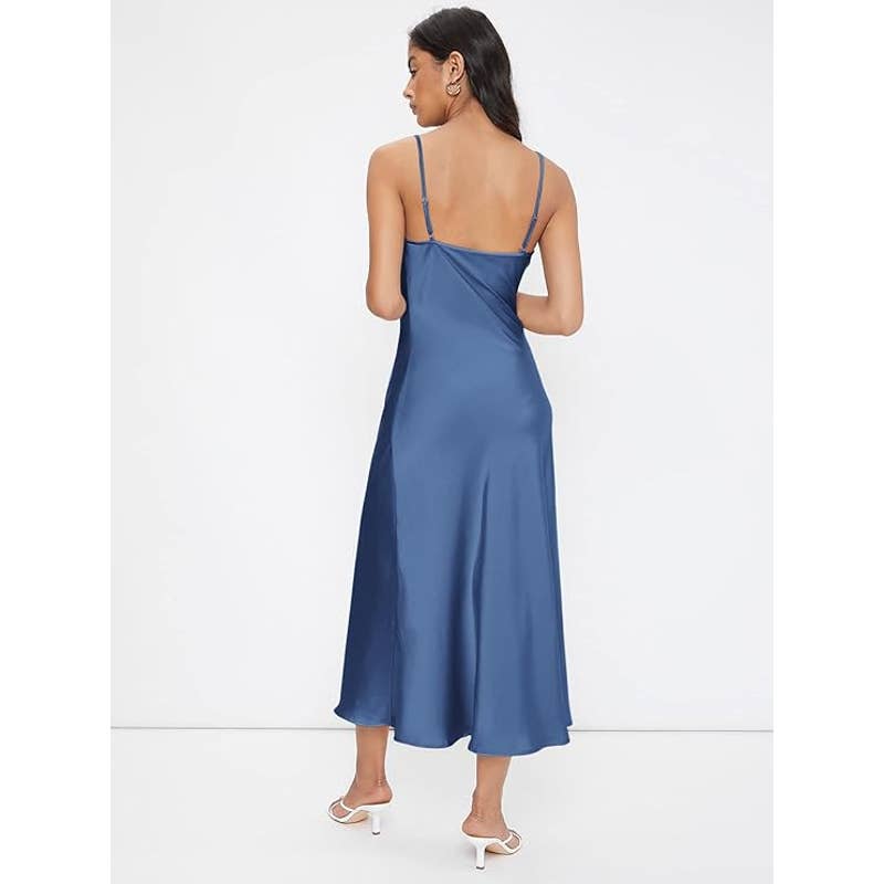 Florens Spaghetti Strap Cowl Neck Long Slip Satin Midi Dress Large