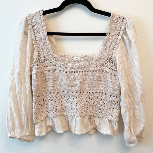 American Eagle Cream Crotched Peplum Boho Shirt