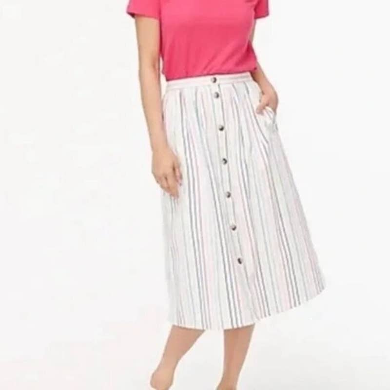 J. Crew Factory Rainbow Stripe Button Front Midi Skirt AO092