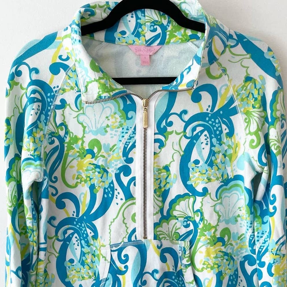Lilly Pulitzer Skipper Popover Half Zip Crystal Coast Blue Pullover Sweater