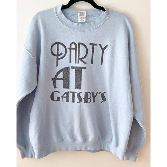 Party At Gatsby's Great Blue Graphic Crew Sweatshirt