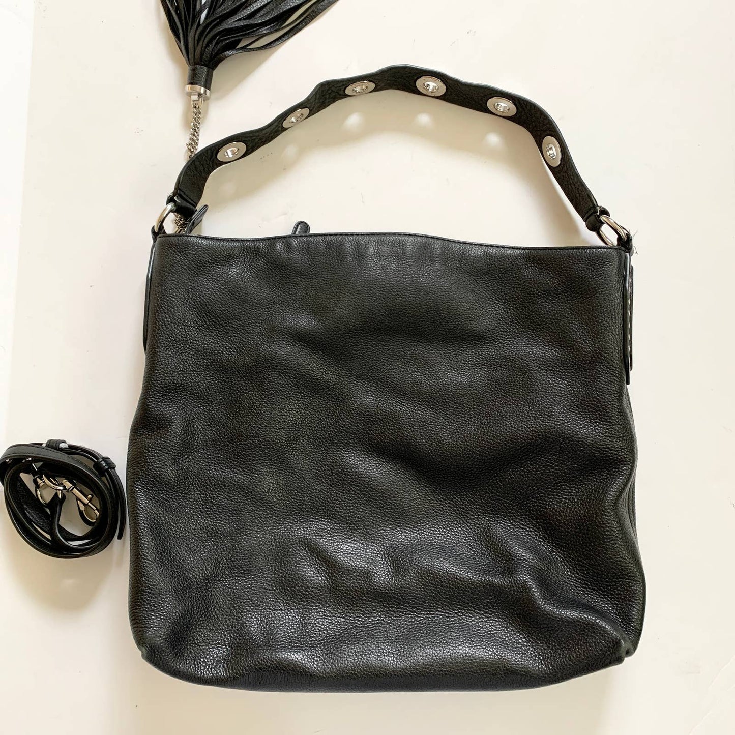 Michael Kors MK Pebbled Leather Large Black Studded Shoulder Bag Purse
