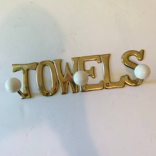Vintage Brass Porcelain TOWELS Wall Plaque Rack Hooks by ART Taiwan