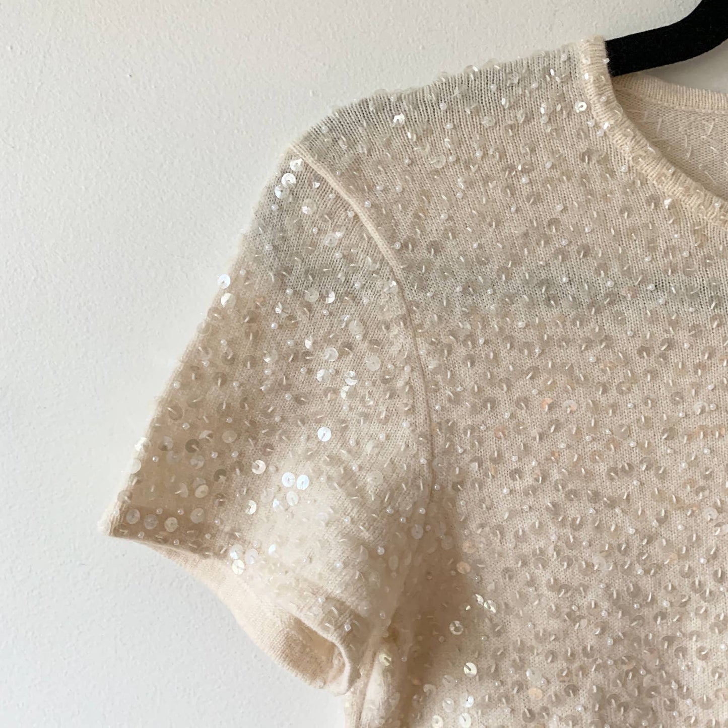 Vintage Saks Fifth Avenue Folio Collection Cream Sequin Cashmere Sweater Small