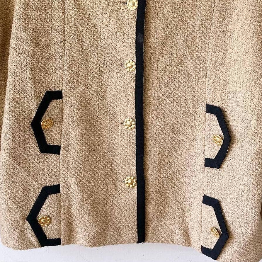Vintage Adolfo at Saks Fifth Avenue Tweed Camel Blazer Jacket Plus