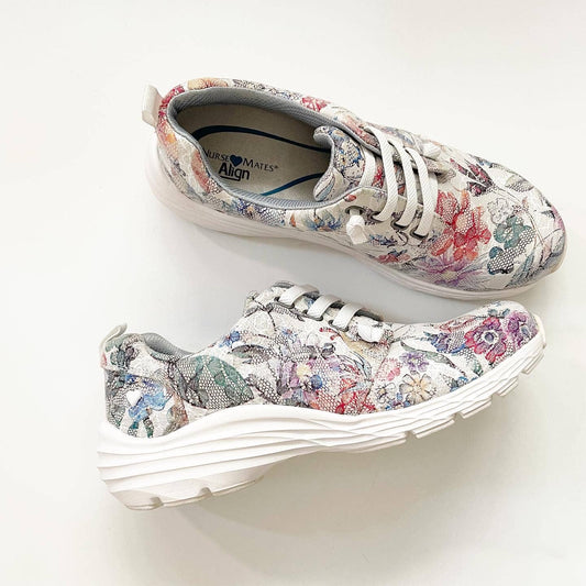 Nurse Mates Align Velocity Sneaker White Flower Leather
