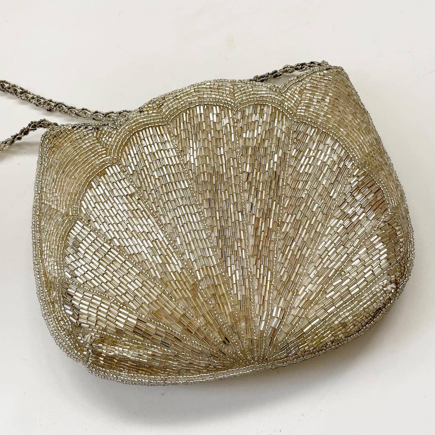 Vintage Beaded Seashell Silver Shoulder Purse