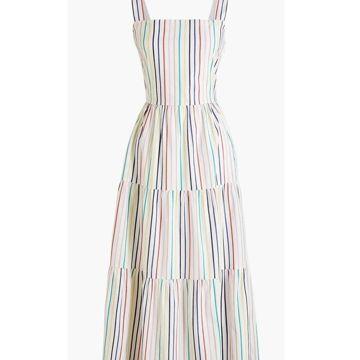 J. Crew Tiered Stripe Ruffle Rainbow White Maxi Dress Style AO417