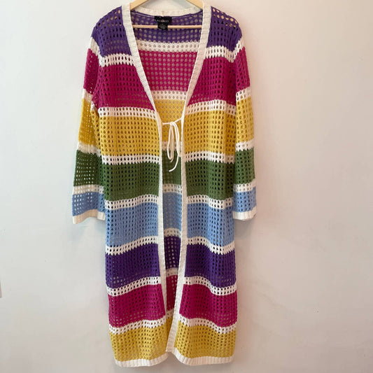 Runway 7 Rainbow Stripe Duster Knit Crotchet Cardigan 2X
