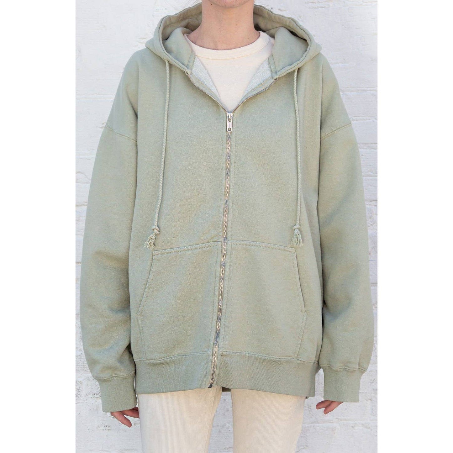 Brandy Melville Christy Sage Green Basic Zip Up Hoodie