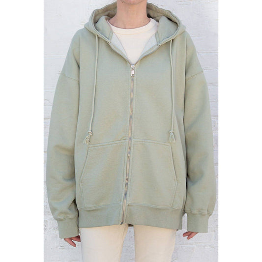 Brandy Melville Christy Sage Green Basic Zip Up Hoodie