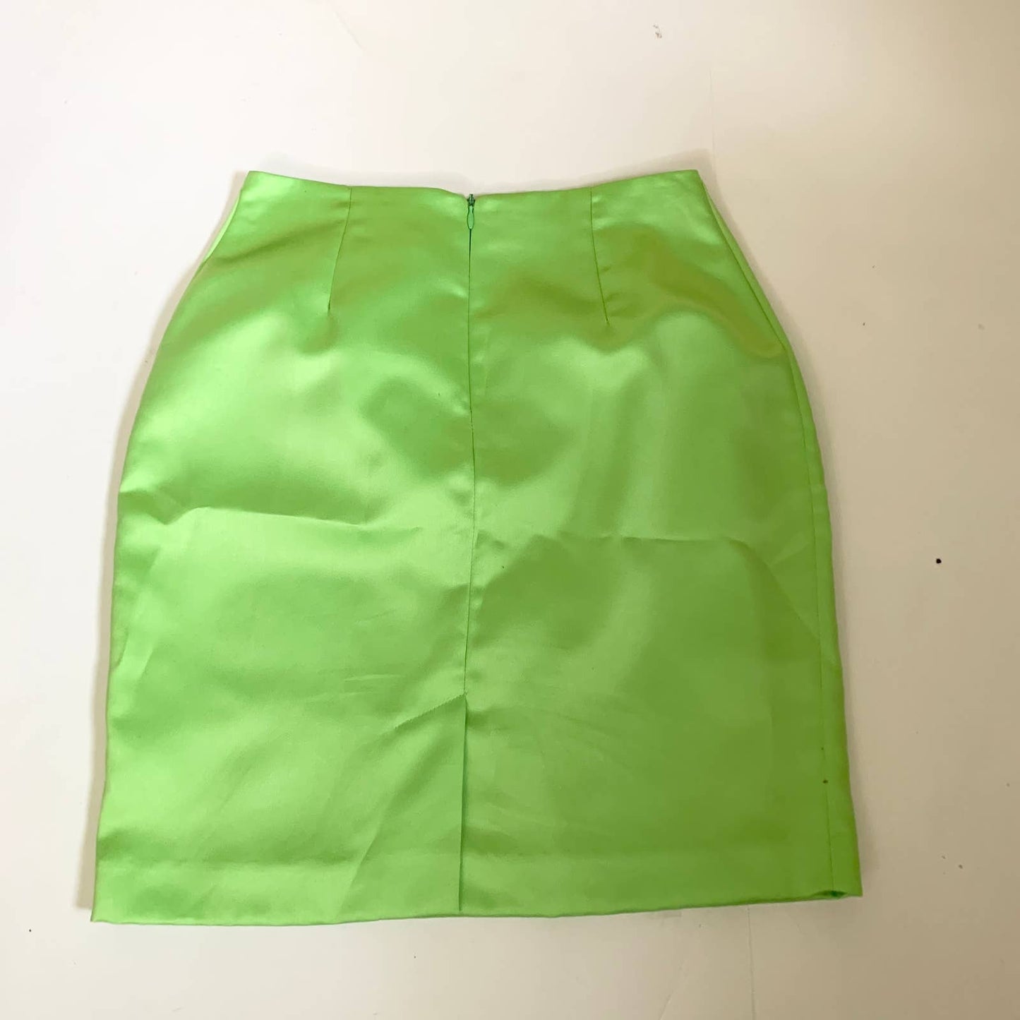Vintage Hugo Buscati Neon Lime Green Satin Mini Skirt 6