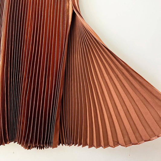 New York &  Company Metallic Brown Pleated Maxi Skirt
