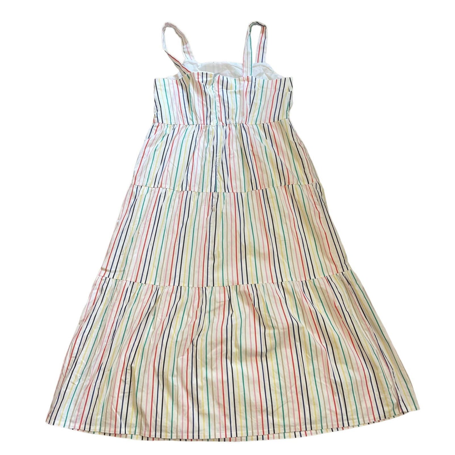 J. Crew Tiered Stripe Ruffle Rainbow White Maxi Dress Style AO417