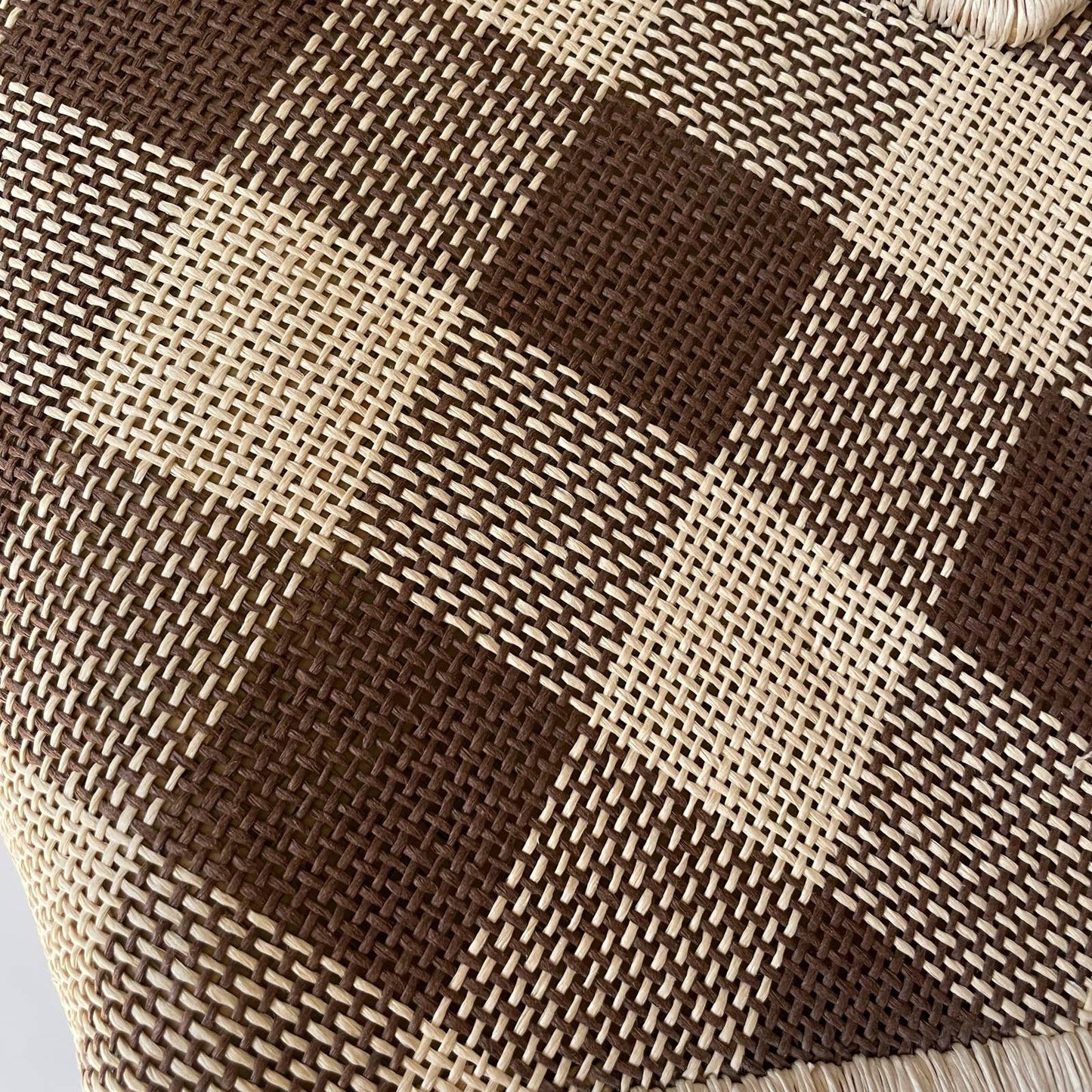 Vintage Straw Heart Handle Plaid Brown Cream Wicker Purse