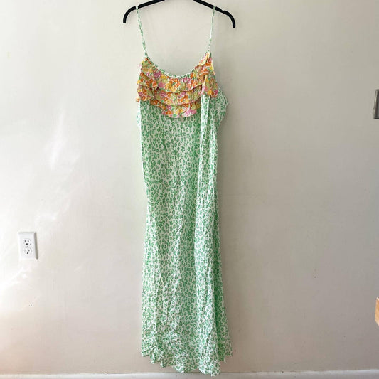 RIXO for Target Green Animal Print Floral Ruffle Slip Dress 1X