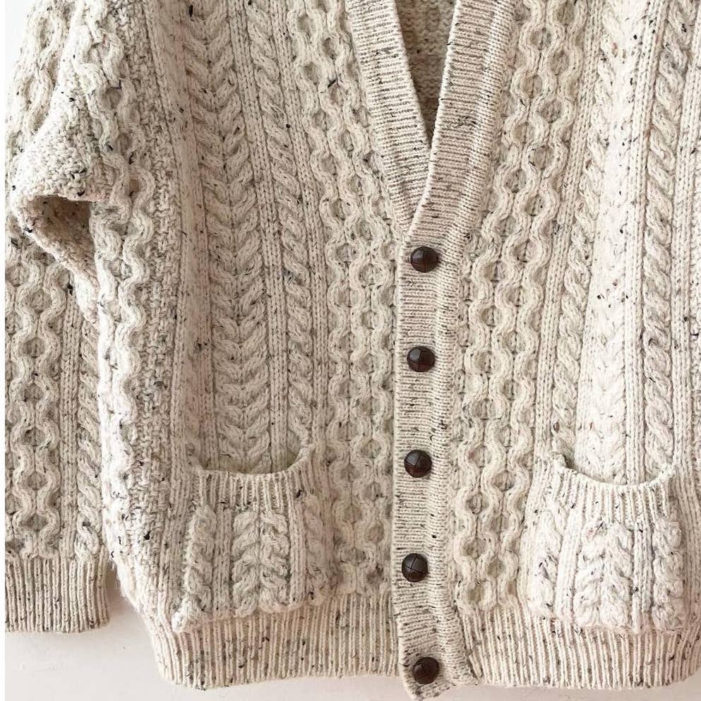 Tis It's Traditional Irish Cable Knit Wool Cardigan Sweater
