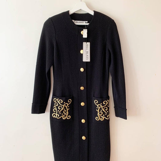 Bill Blass Knit Sweater Cardigan Gold Embroidery