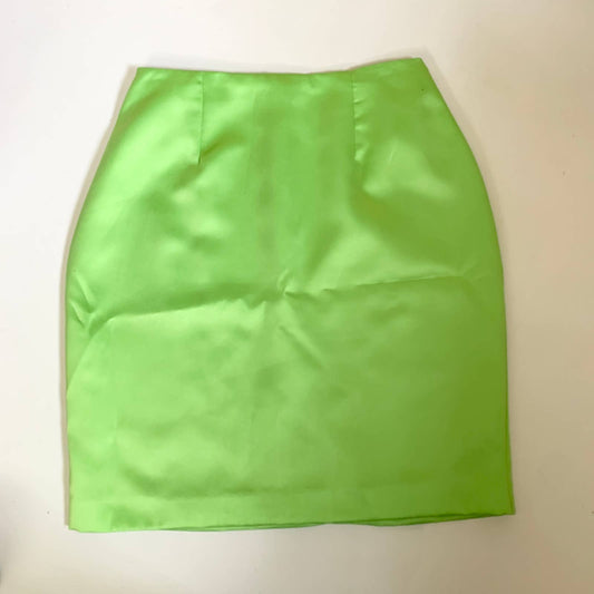 Vintage Hugo Buscati Neon Lime Green Satin Mini Skirt 6
