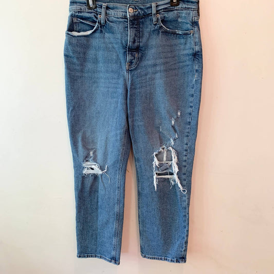 Old Navy Extra High Rise Sky Hi Straight Jeans Distressed Button Fly 10