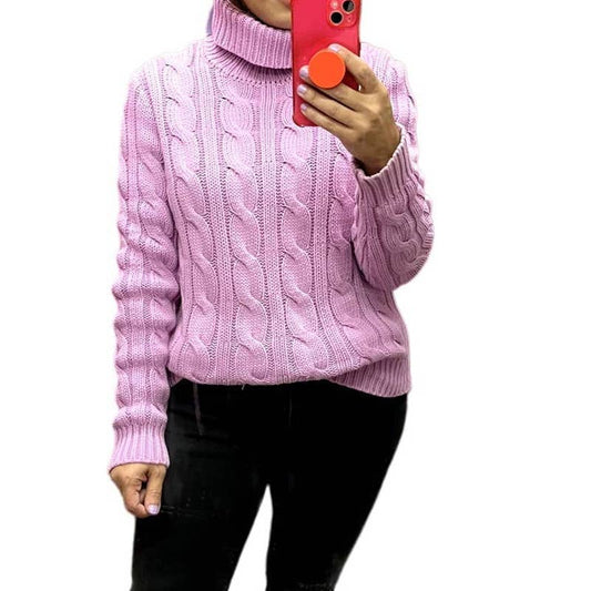 Ralph Lauren Cotton Purple Lilac Cable Knit Turtleneck Sweater Large