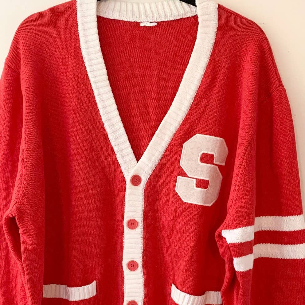 Vintage Red Varsity College Cardigan