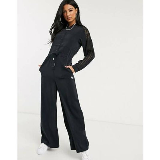 Adidas Originals Bellista Lace Trim Black Jumpsuit