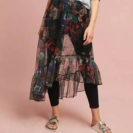 Maeve Anthropologie Meena Skirted Pants Floral Black Size Large