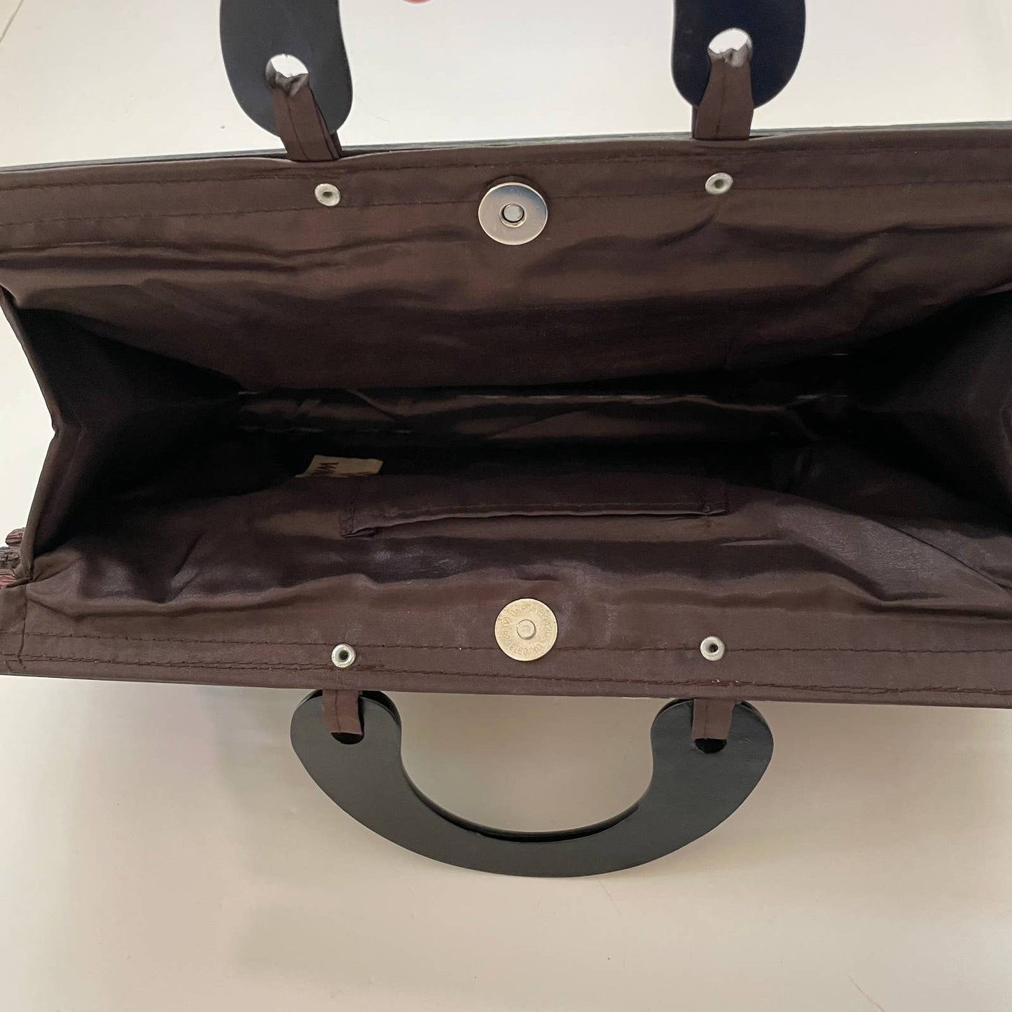 Vintage WNW Brown Wooden Top Handle Straw Purse Clutch